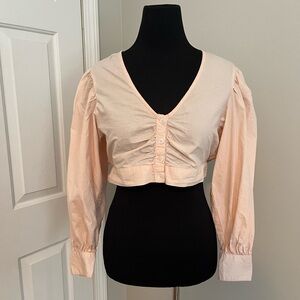 Urban Outfitters Cotton Peach Button-Up Crop-Top Blouse